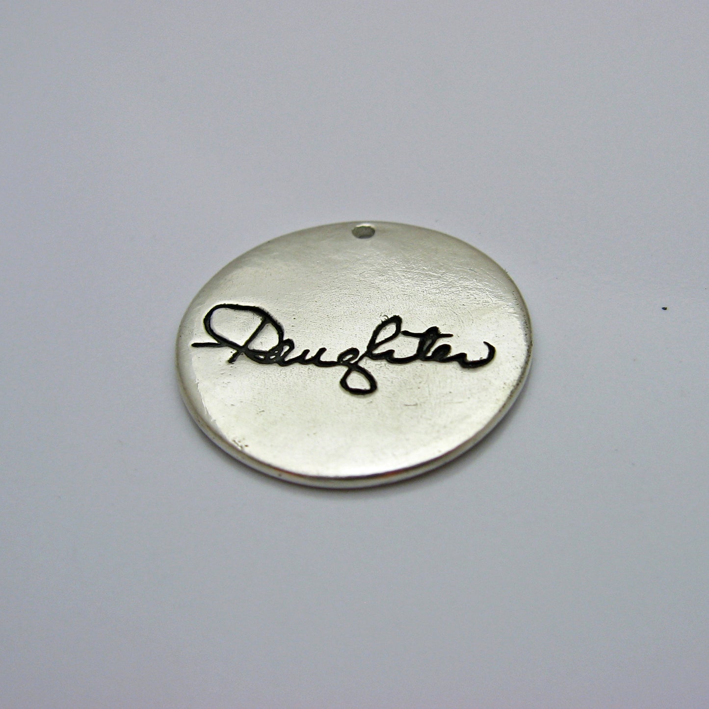 Circle Pendant Engraved with Handwriting