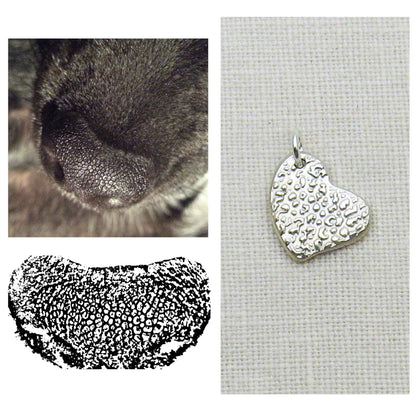 Asymmetrical Heart Dog Nose Textured Pendant and picture of dog nose