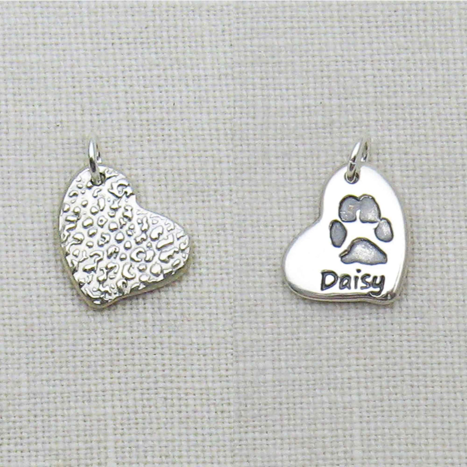 Asymmetrical Heart Dog Nose Textured Pendant and paw print on back