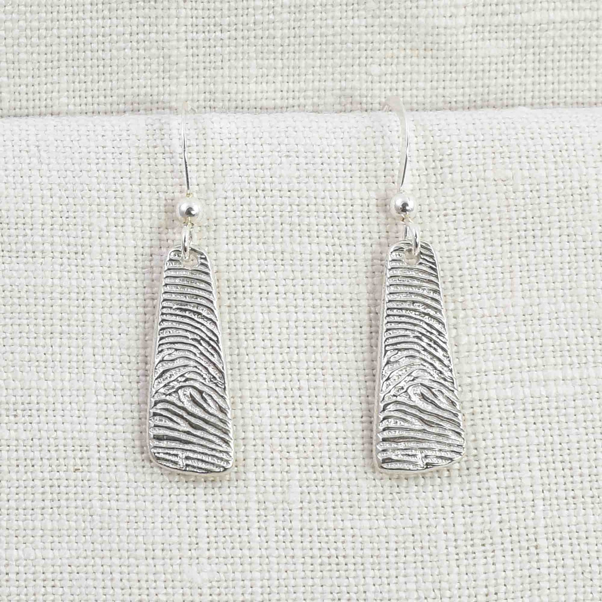 Silver Fingerprint Paddle Earrings