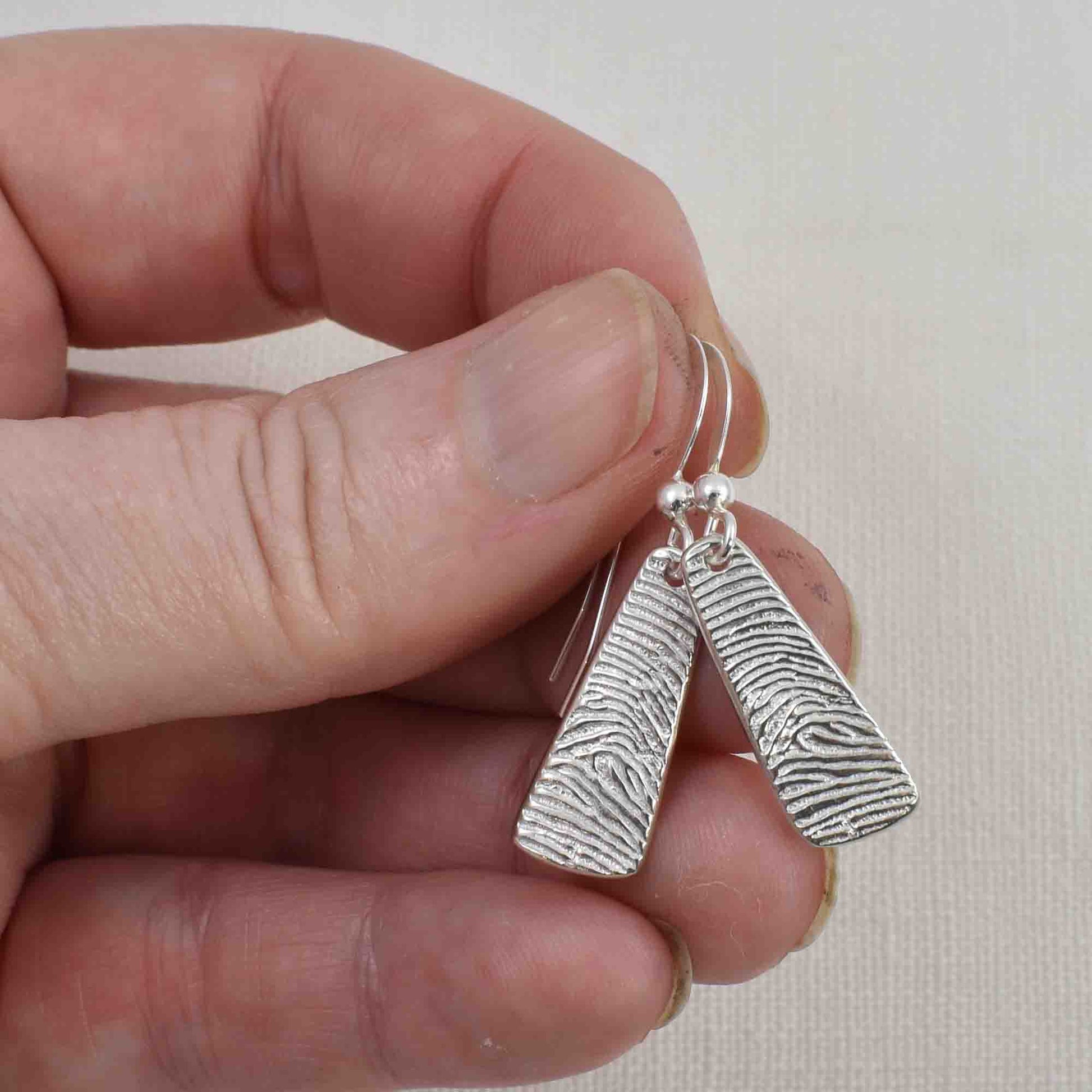 Silver Fingerprint Paddle Earrings