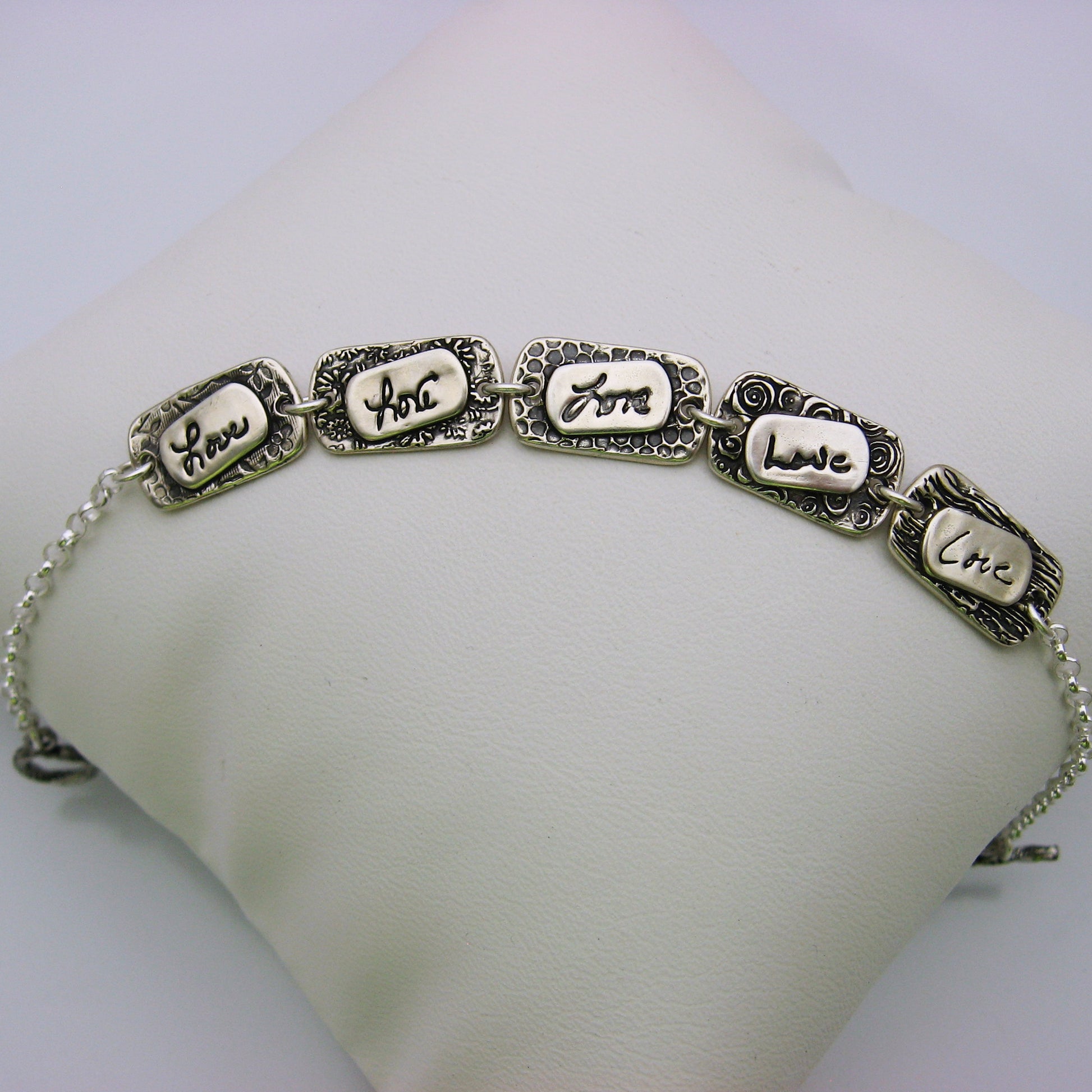 Sterling Silver Handwriting Layered Elements Link Bracelet