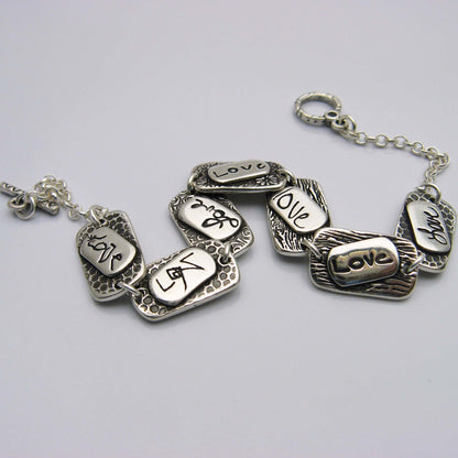 Sterling Silver Handwriting Layered Elements Link Bracelet