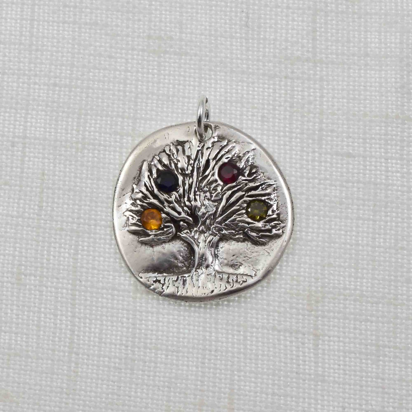Silver Rustic Birthstone Tree Pendant  with four birthstones