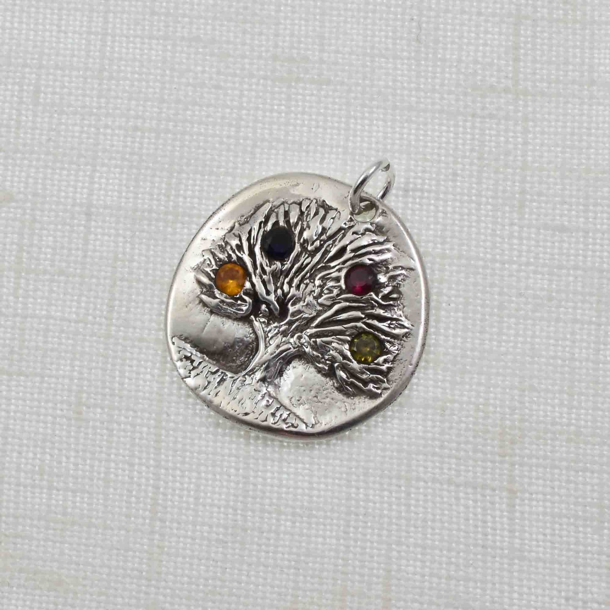 Rustic Birthstone Tree Pendant with 4 birthstones