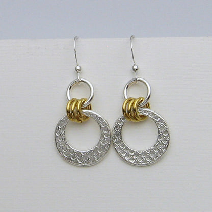 Silver and Gold Open Circle Earrings