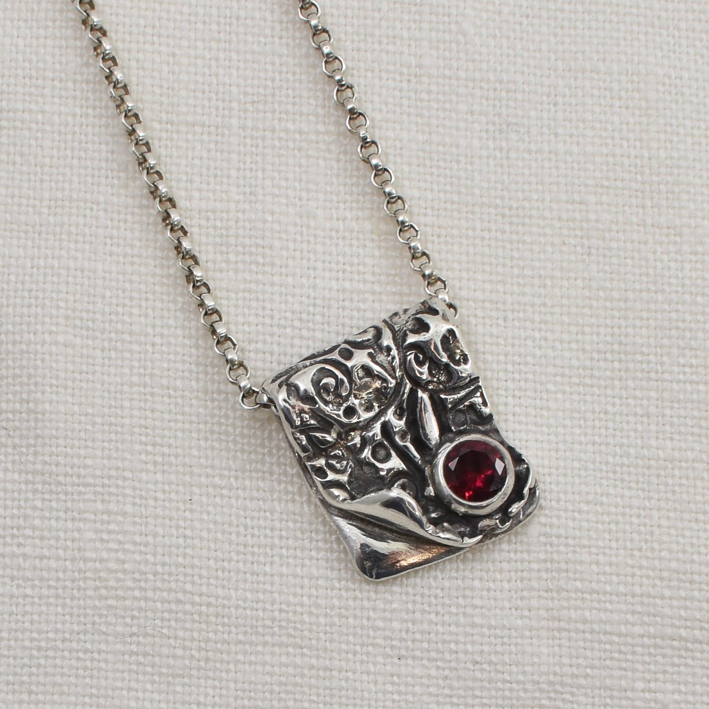Silver and Ruby Cubic Zirconia Ember Fold Necklace