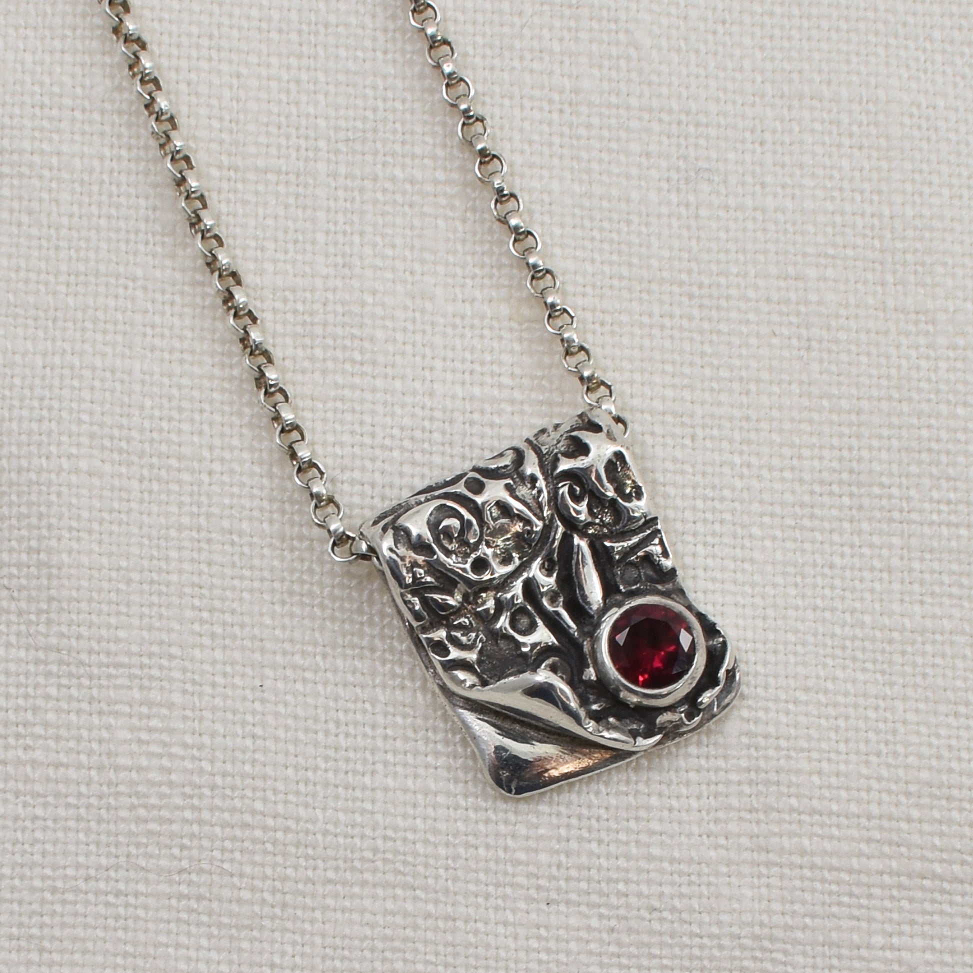 Silver and Ruby Cubic Zirconia Ember Fold Necklace