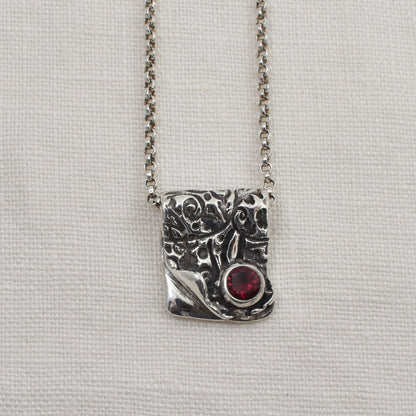 Silver and Ruby Cubic Zirconia Ember Fold Necklace