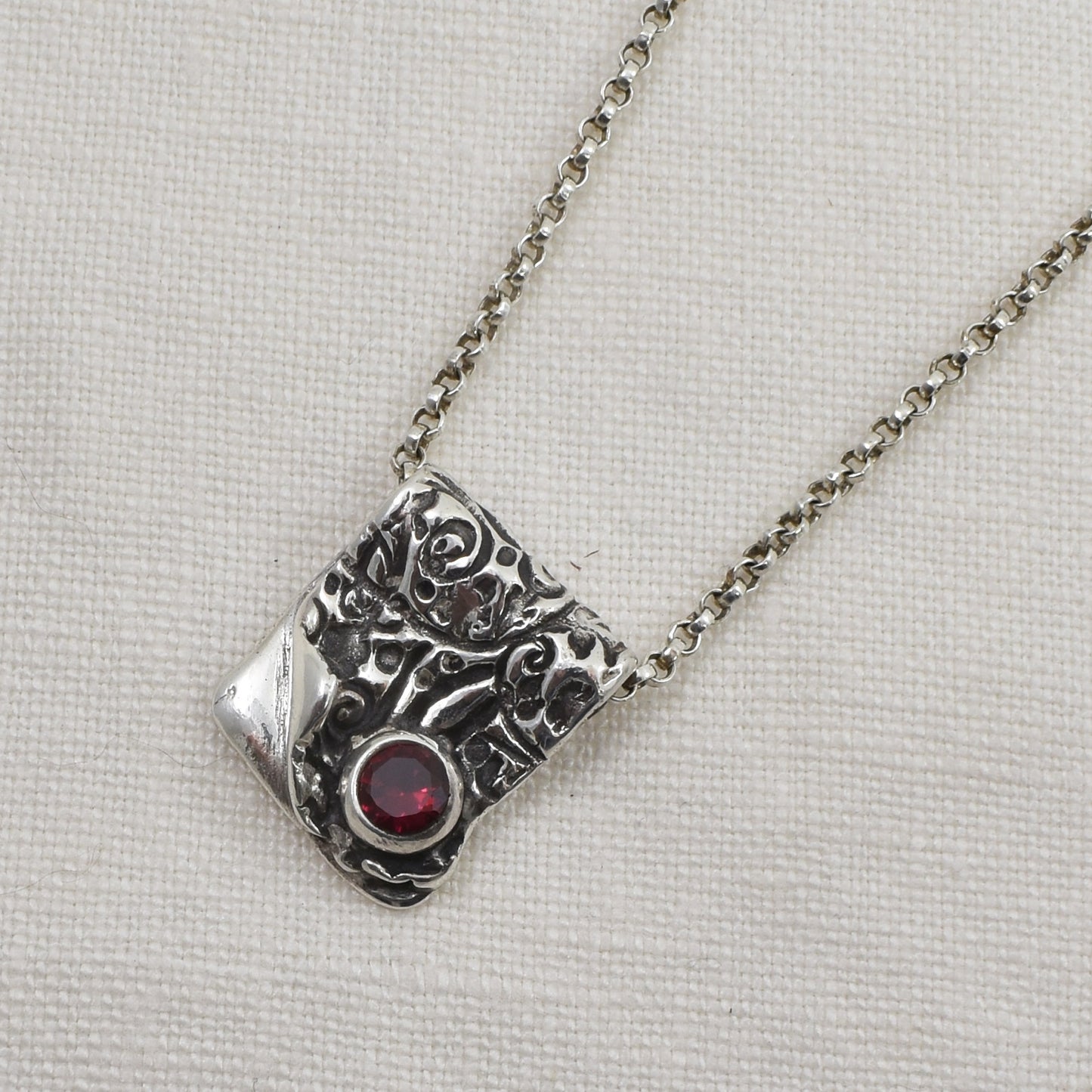 Silver and Ruby Cubic Zirconia Ember Fold Necklace