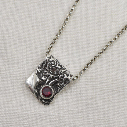 Silver and Ruby Cubic Zirconia Ember Fold Necklace