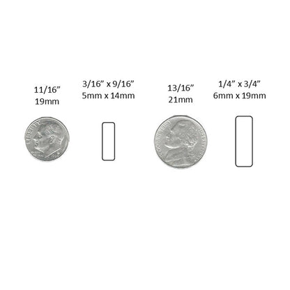 Measurement chart showing various dimensions of coins and bars on a white background