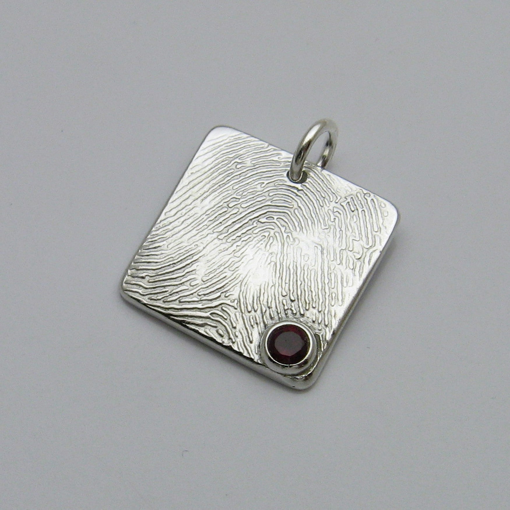 Square Fingerprint Pendant with Birthstone