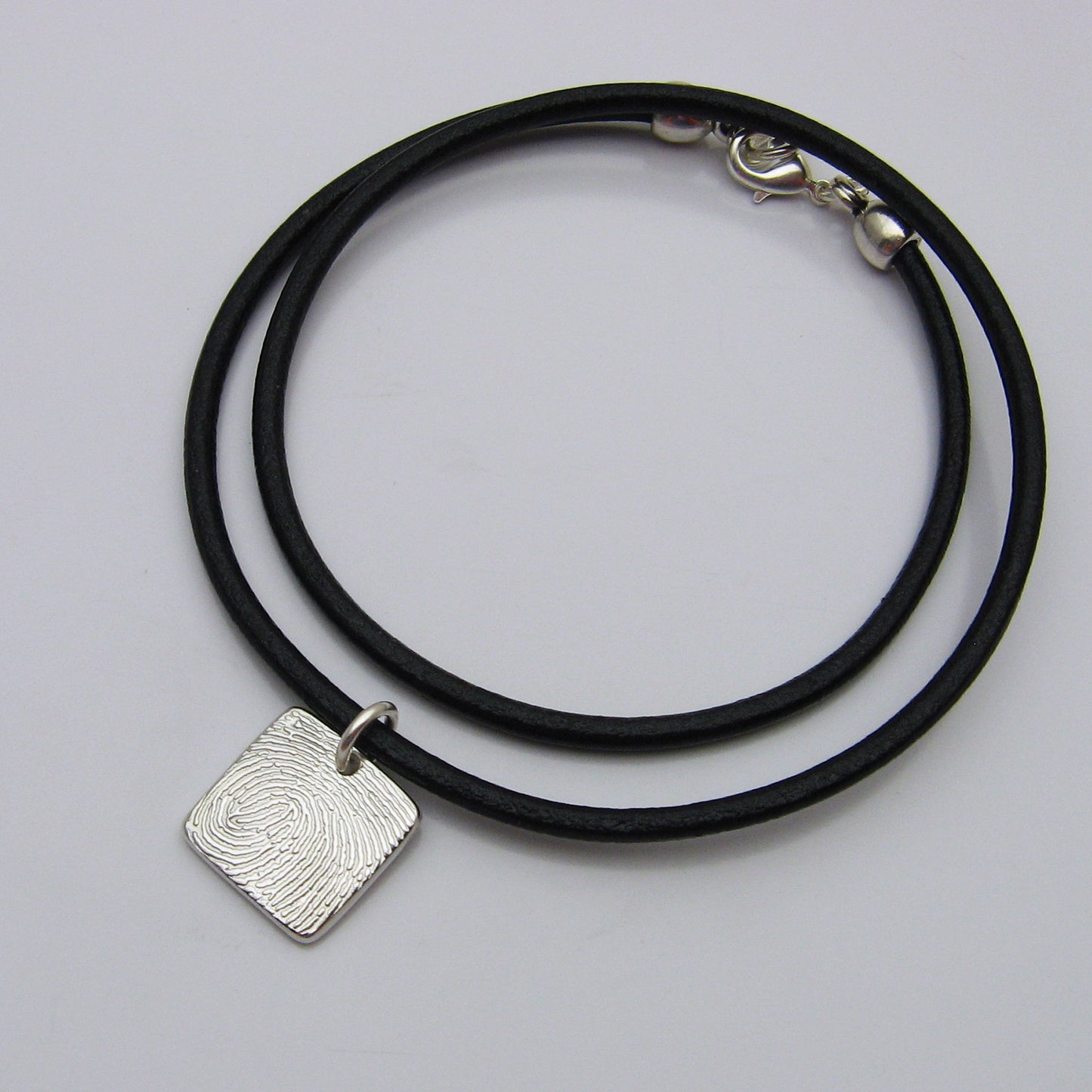 Square Fingerprint Pendant on Leather Cord Necklace