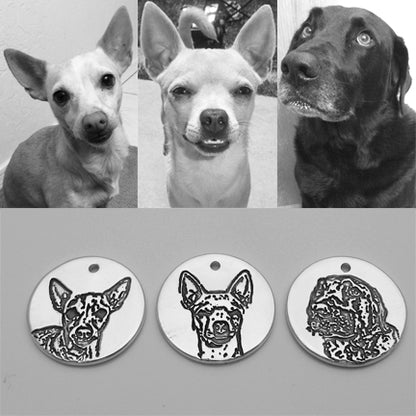 3 Circle Pendants Engraved with the pet photos displayed above the pendants