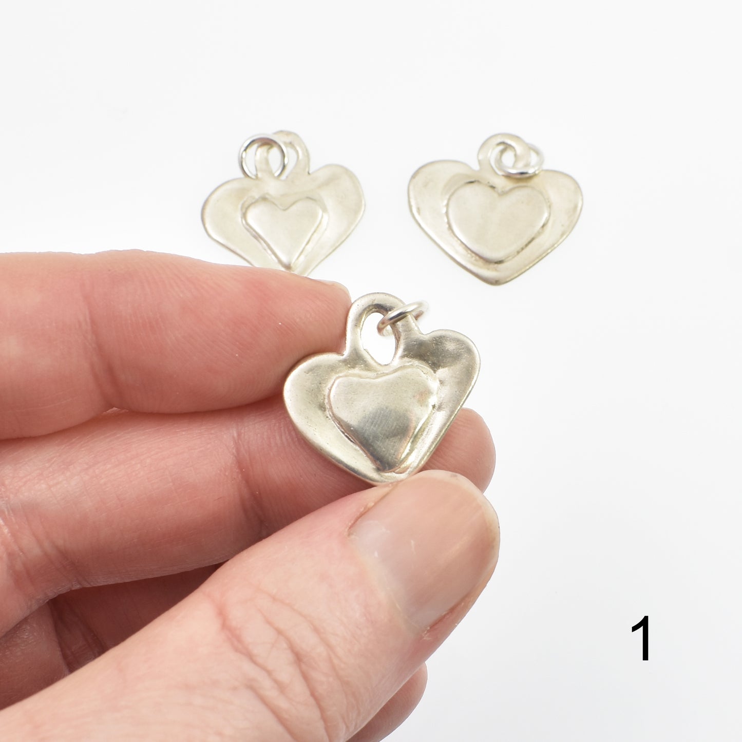 Sterling Silver Heart on Heart Charm Number 1