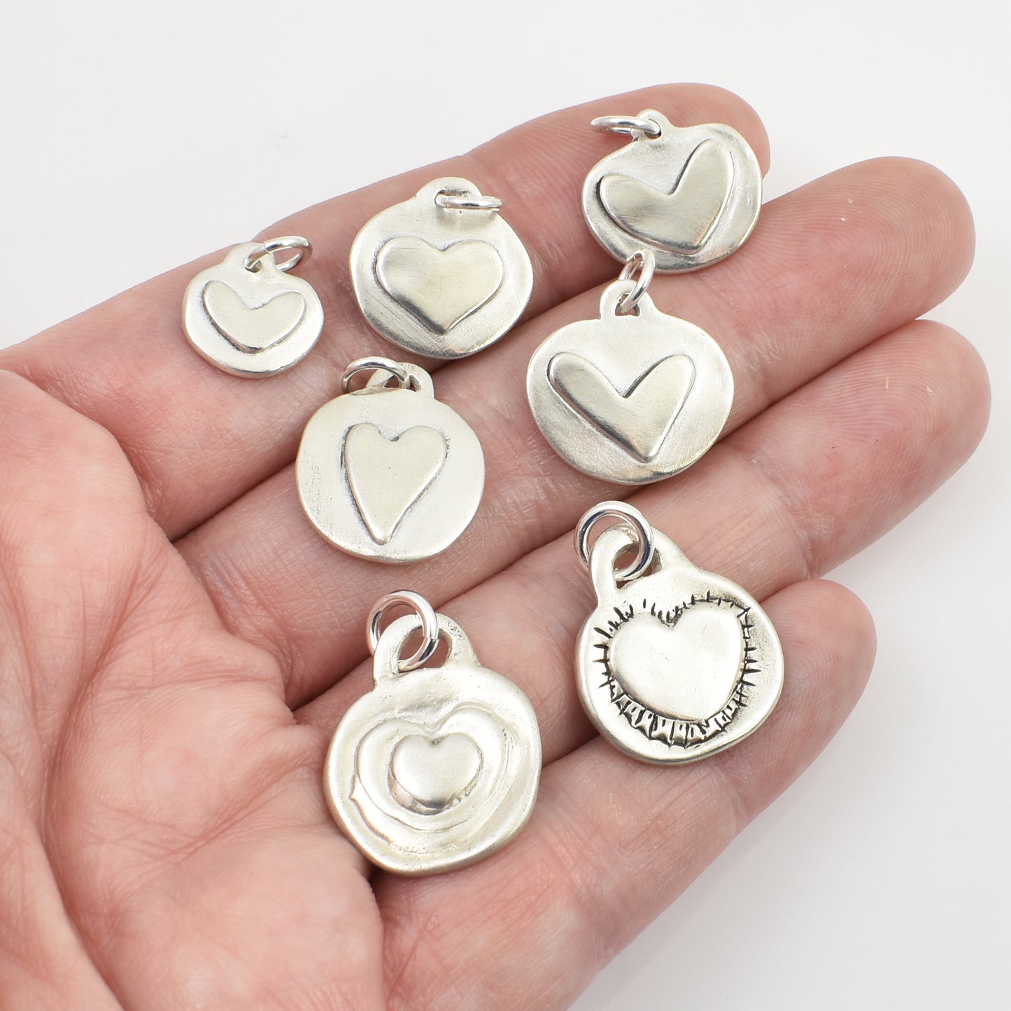Timeless Hearts - Hearts on Circles - All Charms shown on hand for size reference