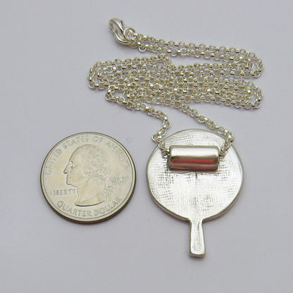 Modern Tree Birthstone Necklace Back and shown with quarter for size reference