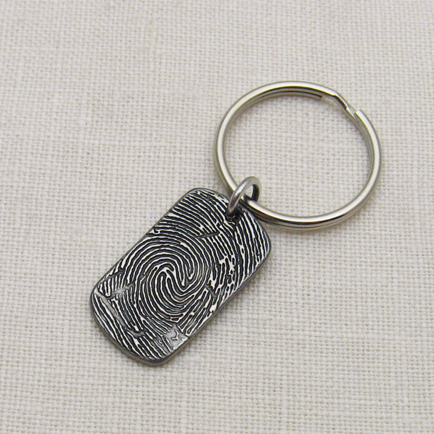 Rustic Metal Dog Tag Fingerprint Keychain