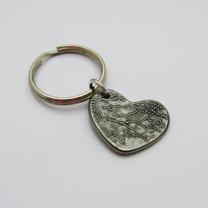 Rustic Metal Heart Fingerprint Keychain