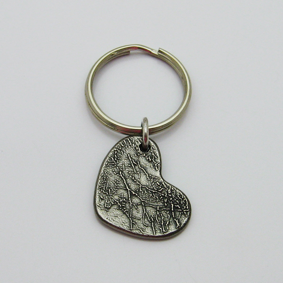 Rustic Metal Heart Fingerprint Keychain