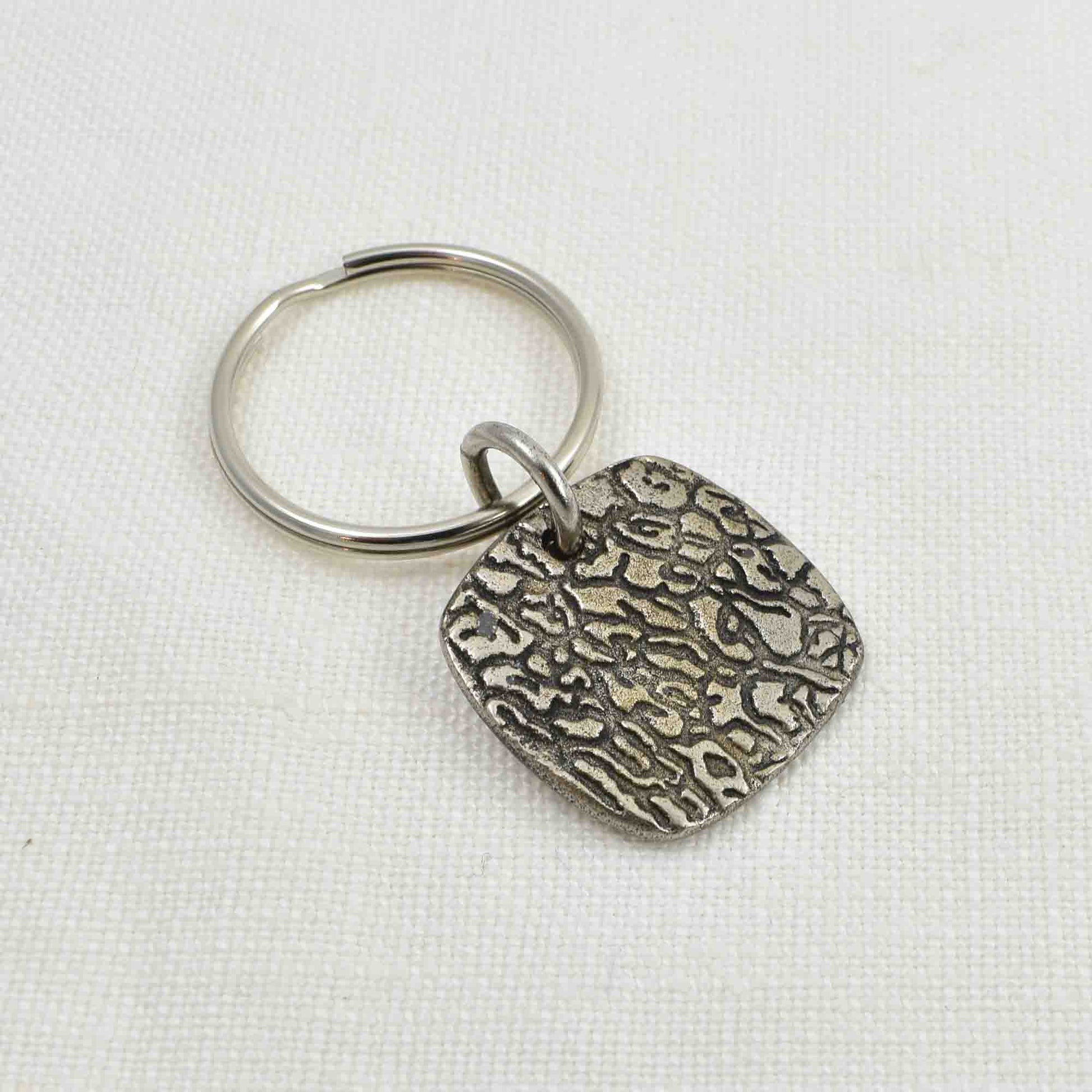 Rustic Metal Dog Nose Square Keychain 