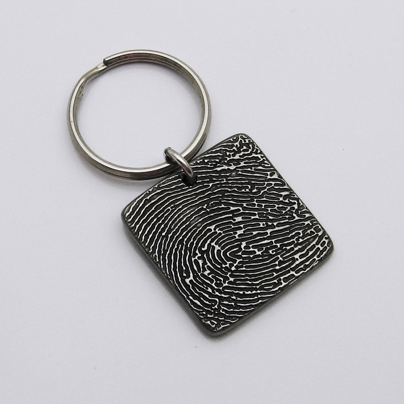 Rustic Metal Square Fingerprint Keychain