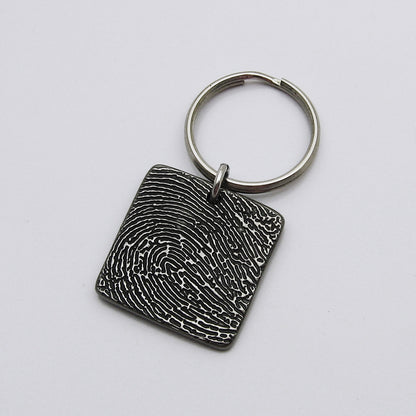Rustic Metal Square Fingerprint Keychain