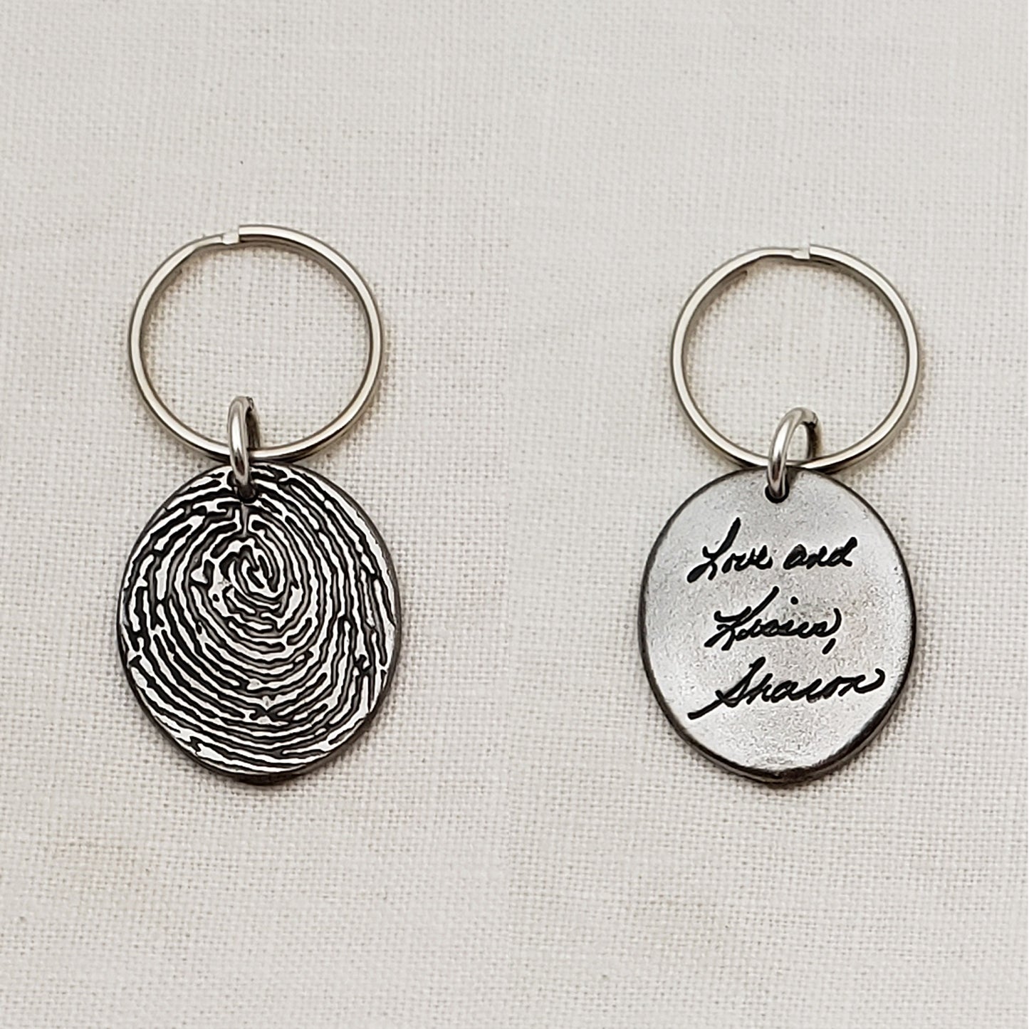 Rustic Metal Oval Fingerprint Keychain