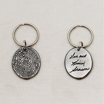 Rustic Metal Oval Fingerprint Keychain