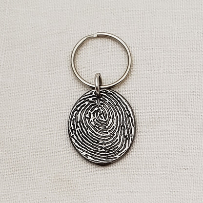 Rustic Metal Oval Fingerprint Keychain