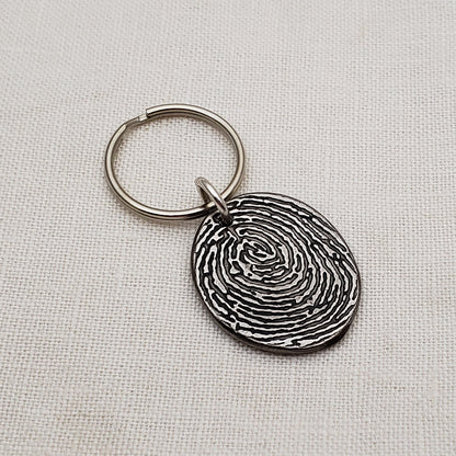 Rustic Metal Oval Fingerprint Keychain