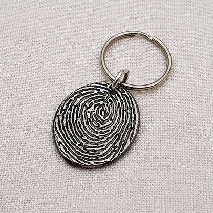 Rustic Metal Oval Fingerprint Keychain