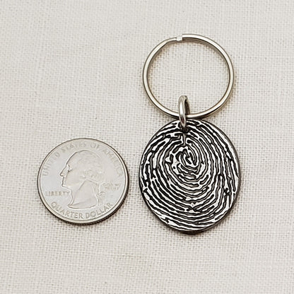 Rustic Metal Oval Fingerprint Keychain