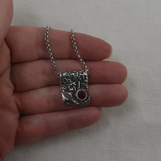 Silver and Ruby Cubic Zirconia Ember Fold Necklace Video