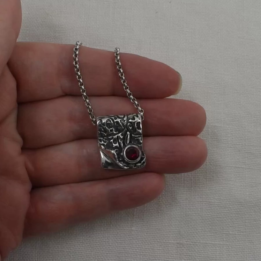 Silver and Ruby Cubic Zirconia Ember Fold Necklace Video