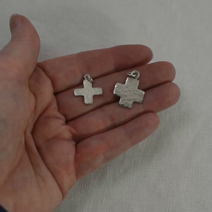 Plus Symbol Pendant | Chunky Cross Necklace | Hammered Sterling Silver